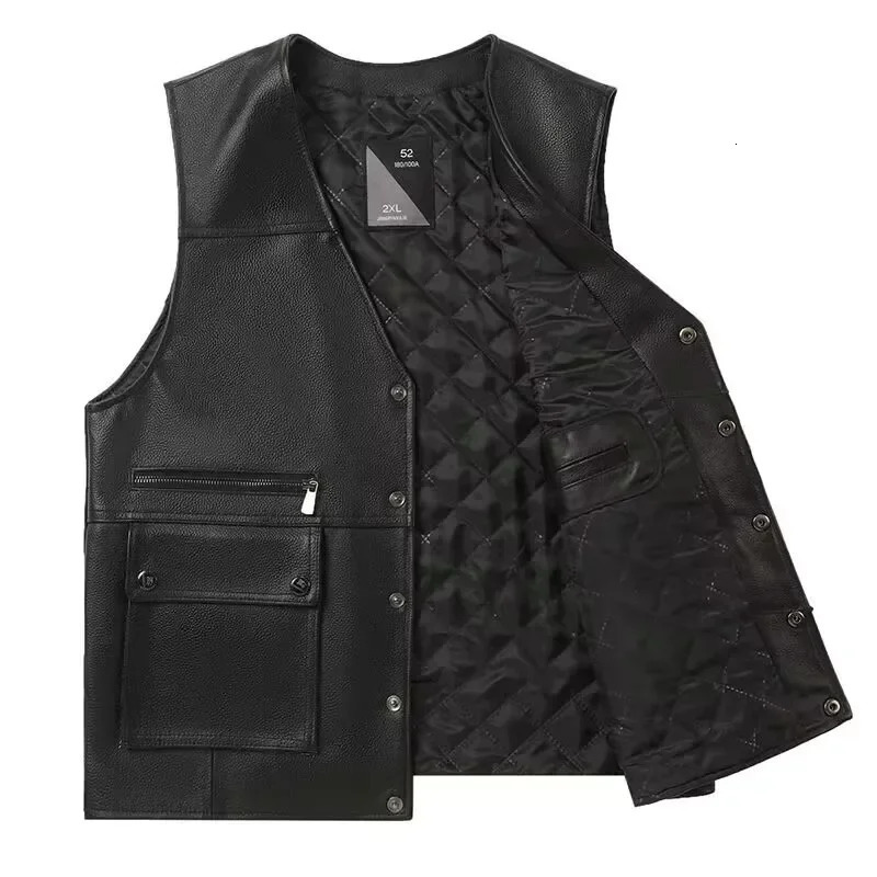 Genuine Leather Motorcycle Vest for Men Sheepskin Leather Biker Jacket Bullet Proof Safety Man Vest Male Coat men clothing 251020