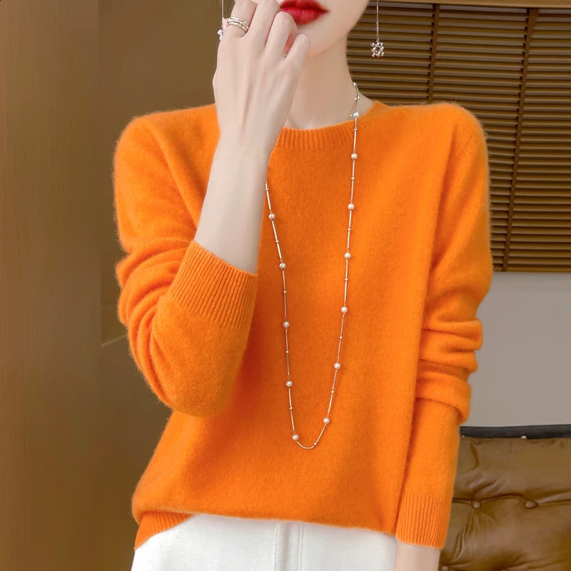 Fashion 100 Merino Wool Sweater Cashmere Pullover ONeck Long Sleeve Women Knitwear Autumn Winter Clothing Y2K Tops O Ling 251023