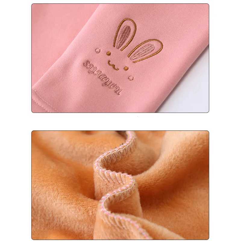 Girls Velvet Thick Leggings Autumn Winter Children Cartoon Rabbit Keep Warm Pants Kids Cute Print Solid Trousers 2 To 8 YearsT251024