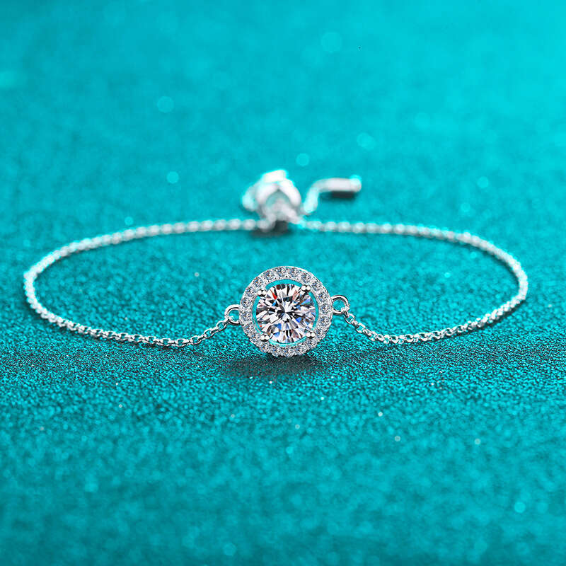 DHCollections-- S Pure Sier Round for Women Classic Bubble Plated PT950 Gold One Moissanite Bracelet Straight