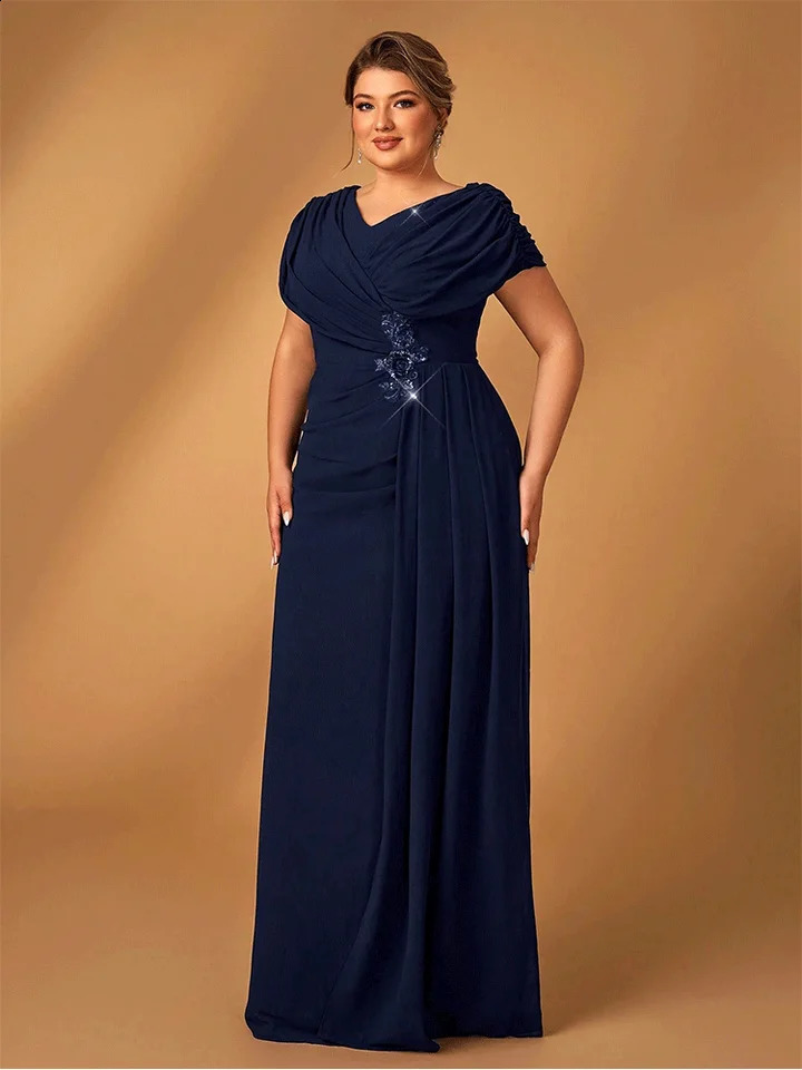 Plus Size Mom Evening Dress Wedding Reception Party Shiny Plus Size Chiffon Mother Navy Blue Evening Dress 251023