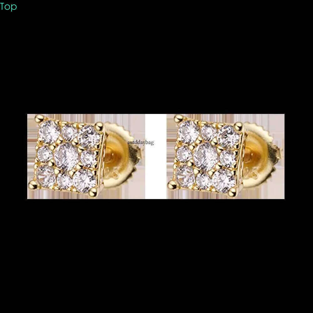 Hip Hop Jewelry 14k White Gold Plated Iec Out VVS Moissanite Dia Sterling Sier Square Stud Earrings for Men