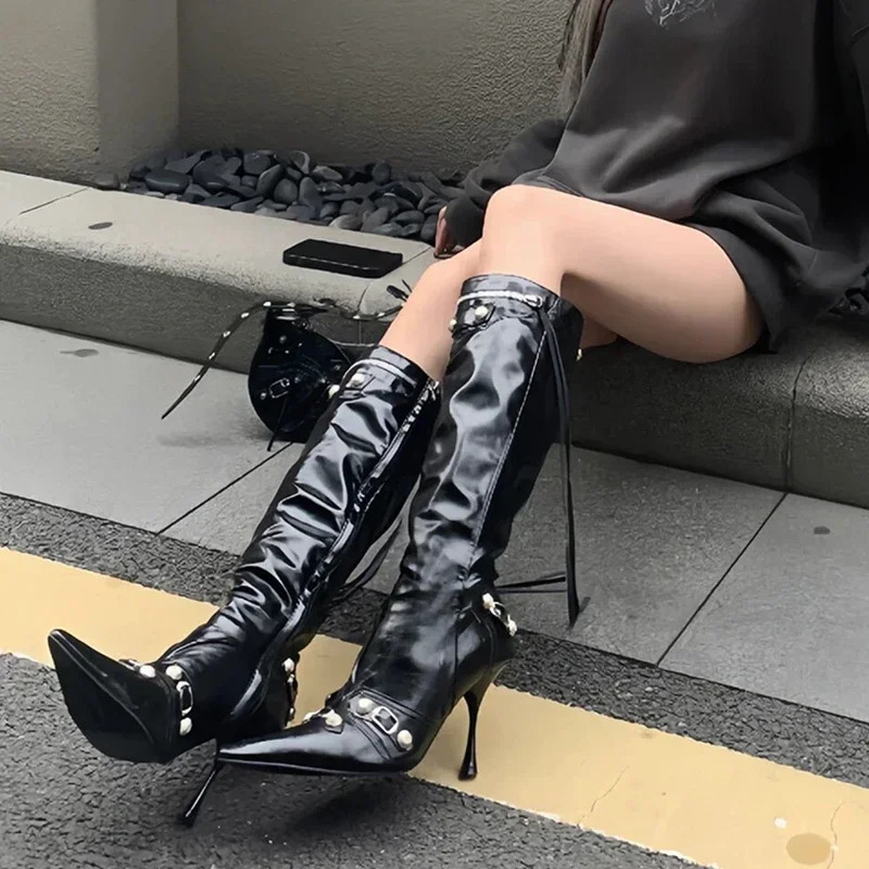 Women Knight High Boots Fashion Tassels Side Zippers Ladies Elegant Pointed Toe Long Booties Womens Footwear 251023