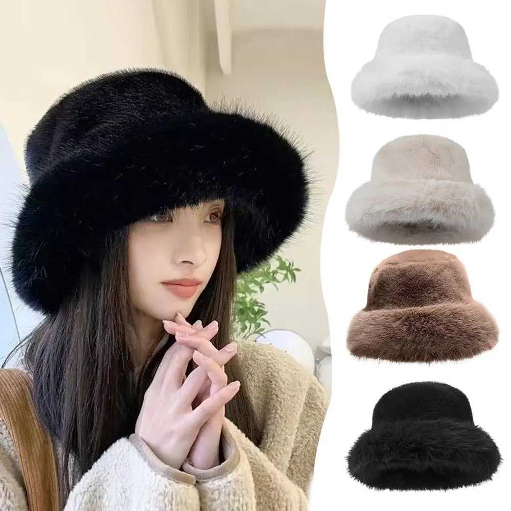 2025 Fluffy Fur Fisherman Hat Women Winter Plush Bucket Hat Ear Protection Cap Windproof Warm Female Panama Caps Russian HatL251024
