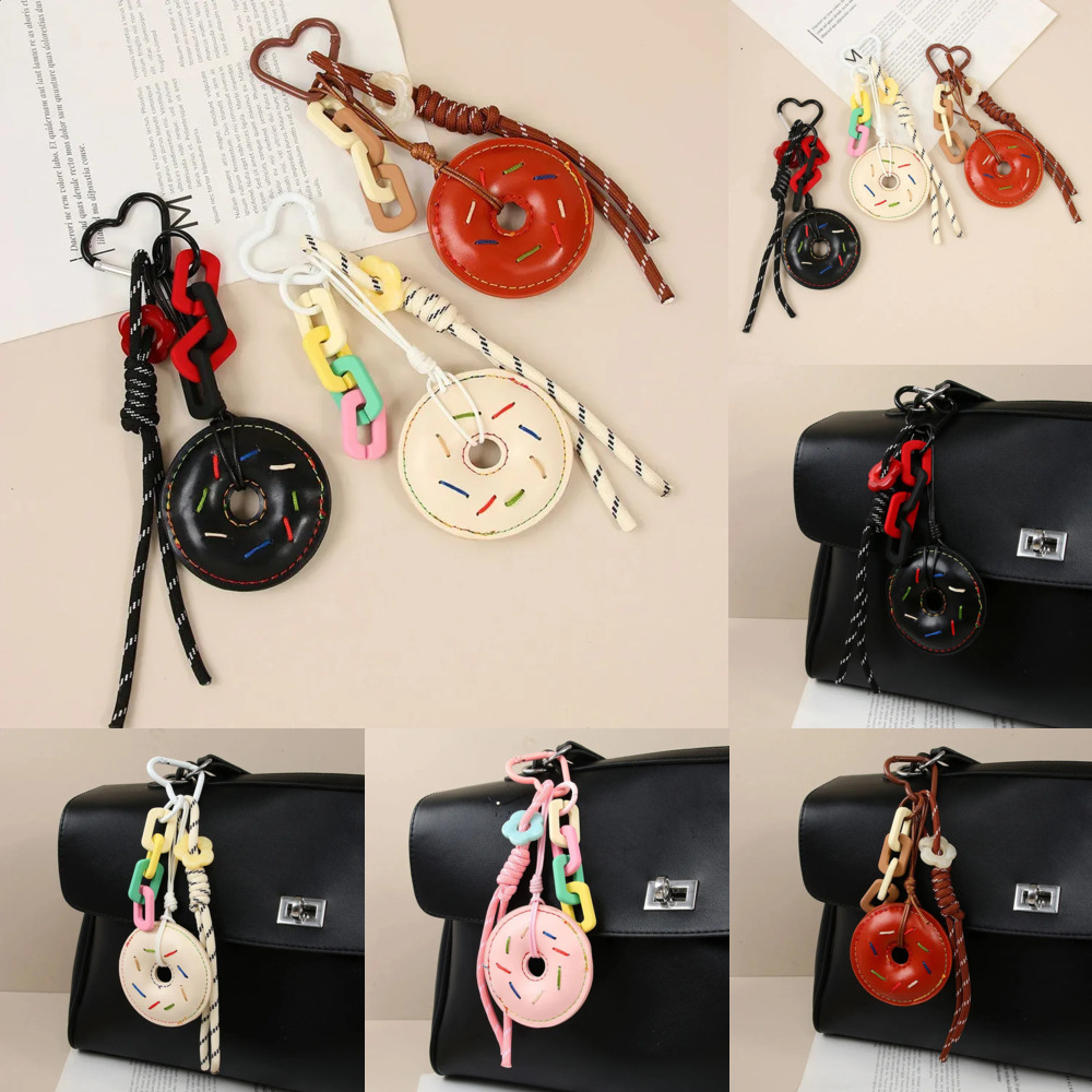 INS Style PU Leather Donut Pendant Keychain Creativity Colorful Chain Wope Rope Bag Hanging Piece Fashion Accessorie 555