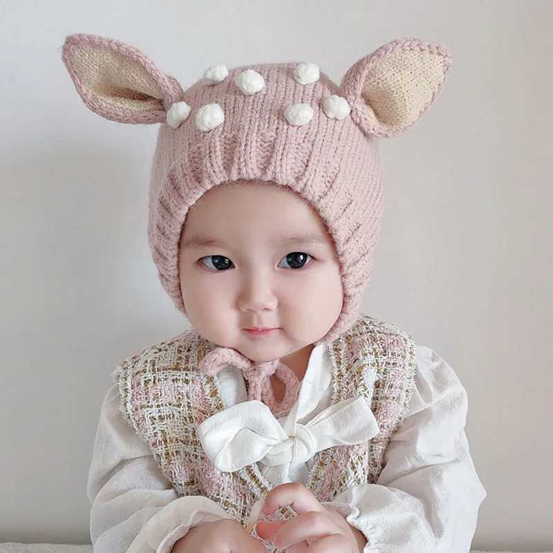 Kids Christmas Cap Cute Elk Baby Ear Protection Hat Cartoon Children Beanie Winter Warm Earmuffs Bonnet Newborn Knitted Hat GiftL251024