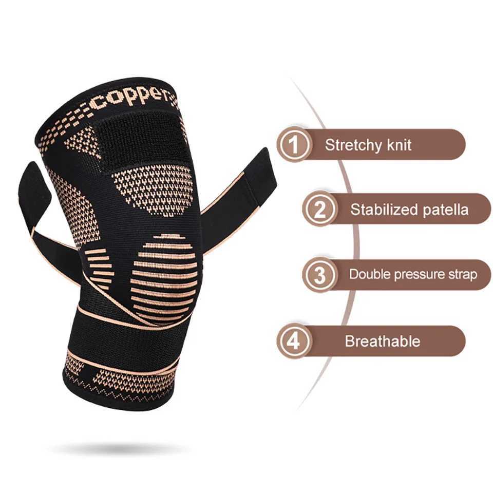 1Pcs Sports Copper Ion Strap Knee Pads Nonslip Knitted Nylon Knee Pads Fitness Jump Rope Basketball Running Gear Men WomenW251024