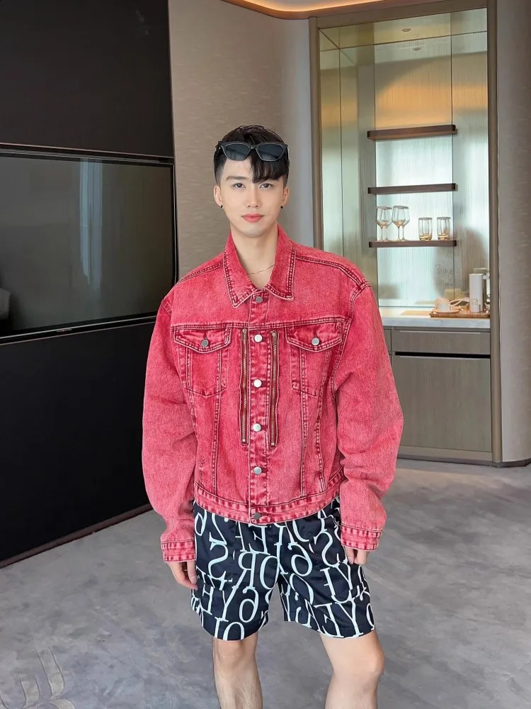Mens Denim jacket High Steet Spring Autumn Casual Outerwear Single Breasted Loose Fit Long Sleeve Vintage Short Coat 251017
