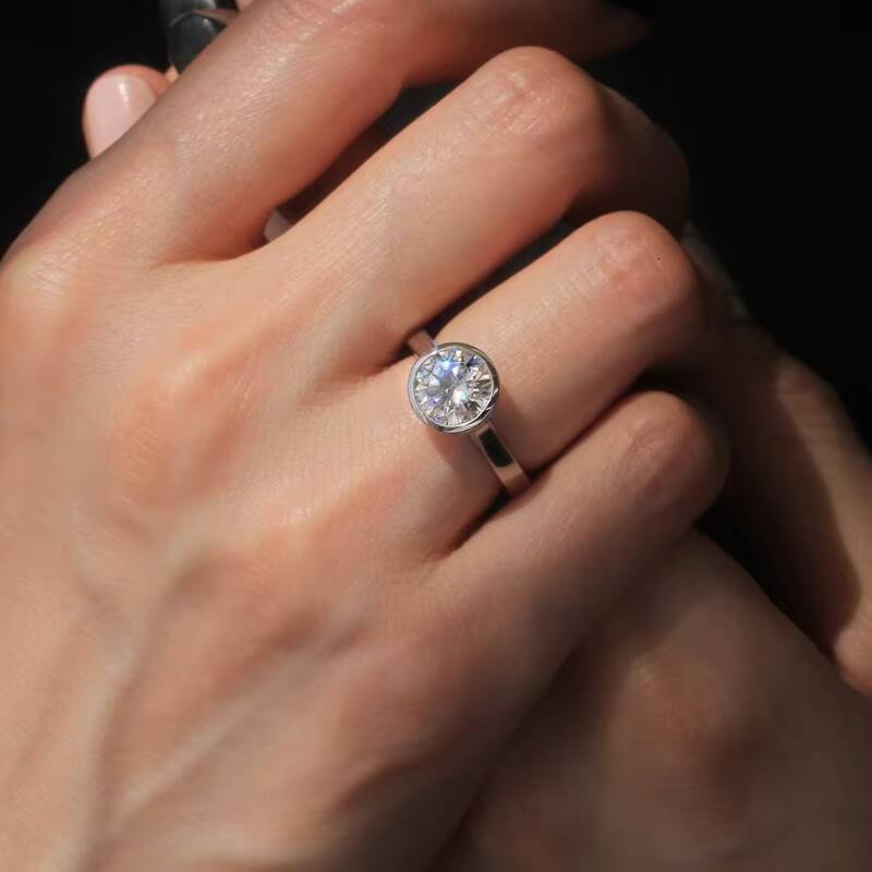 High Quality Moissanite Diamond Ring10k White Gold Bezel Solitaire Ring GRA Certificate Moissanite Ring