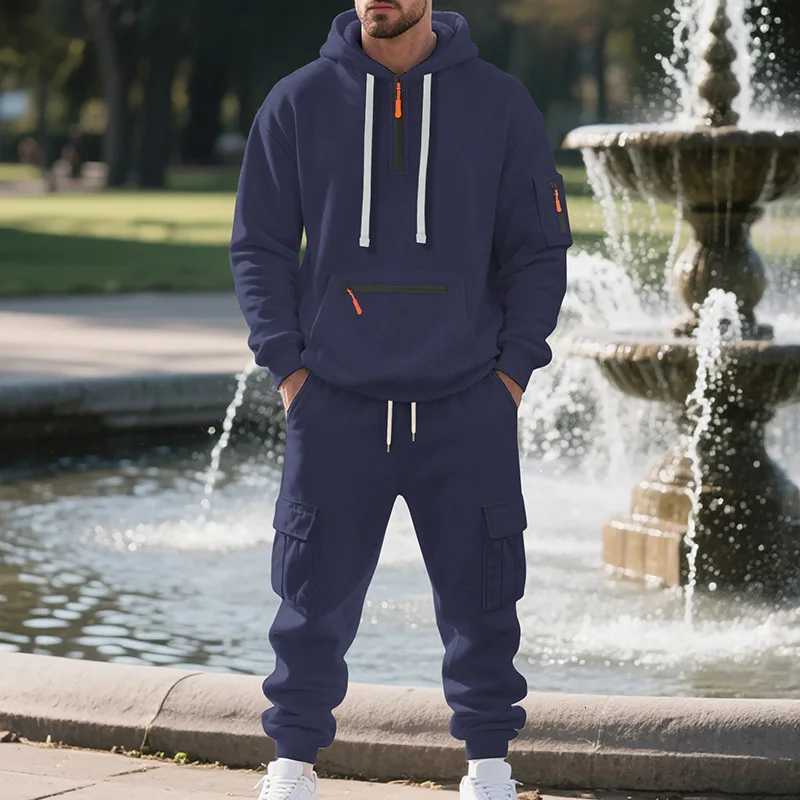 Crossborder winter velvet mens casual suit loose sports multipocket tooling suitT251024