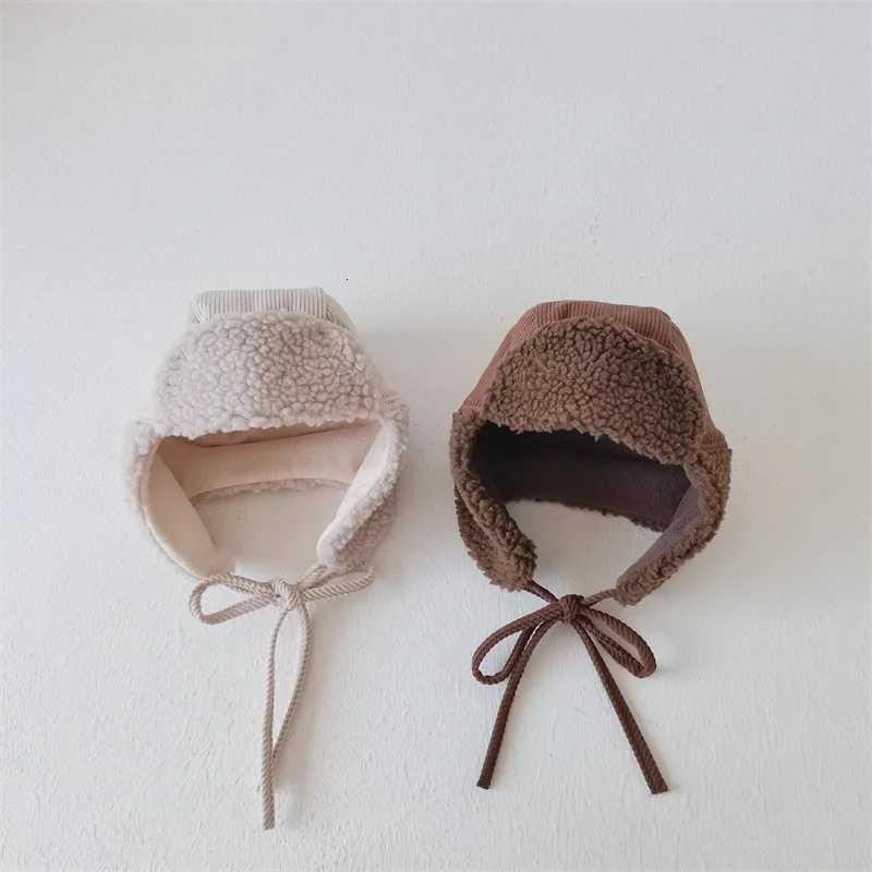 Autumn Winter Children Plus Velvet Earmuffs Windproof Coldproof Warm Corduroy Cap Boy Girl Baby Fleece Cotton Thicken Solid HatL251024