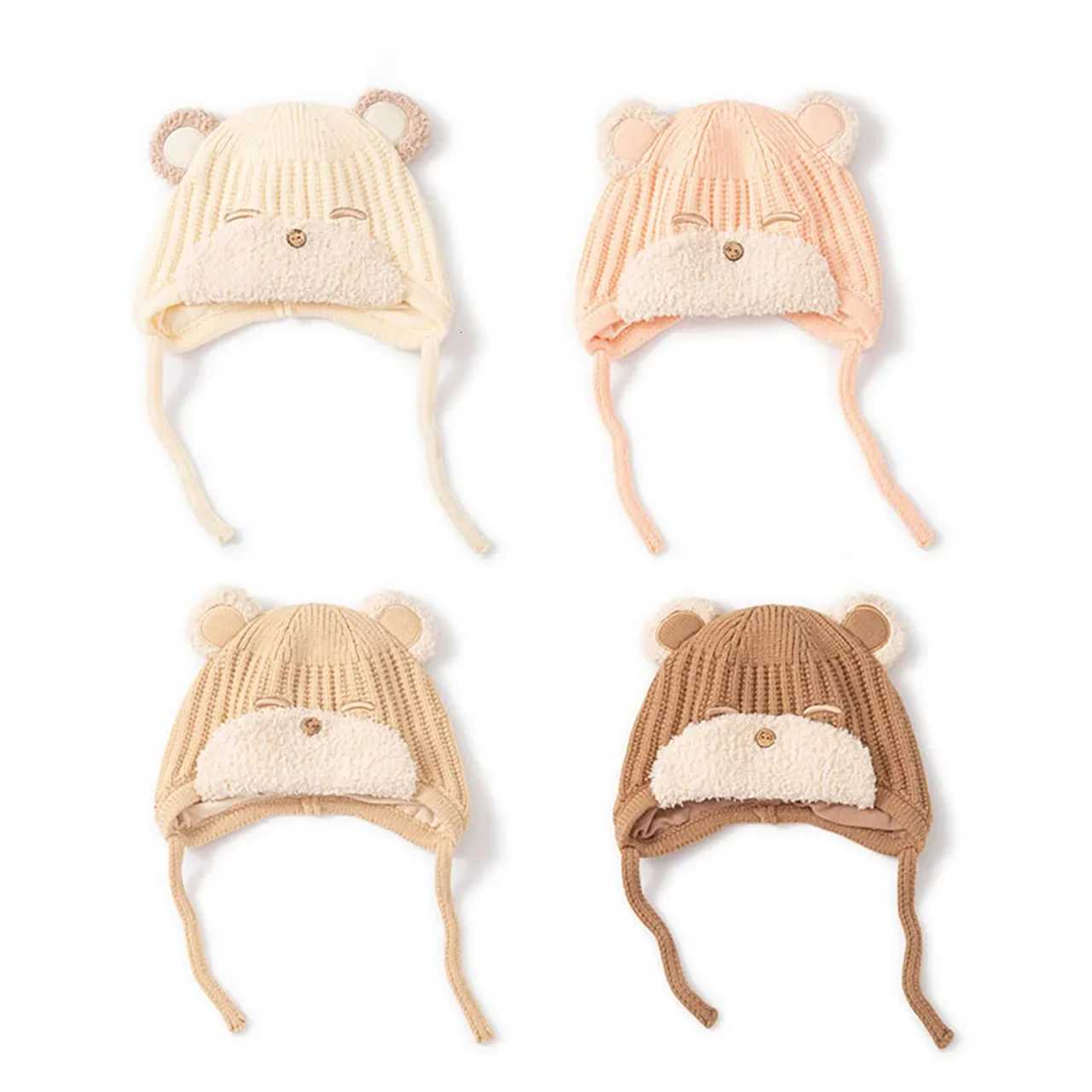 Cute Cartoon Bear Baby Hat Winter Thicken Warm Newborn Ear Protection Cap Boy Girl Outdoor Windproof Knitted HatsL251024