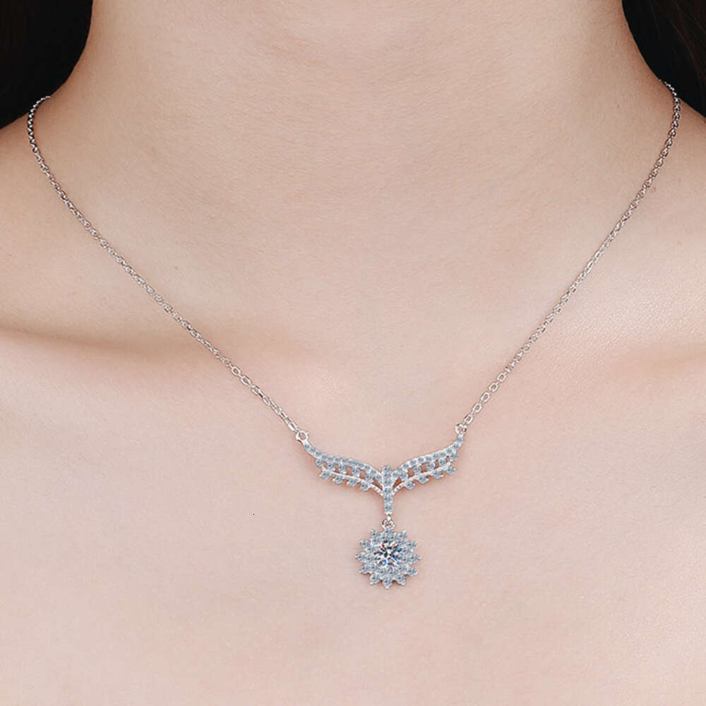 DHCollections-- S Pure Sier Four-Prong Women's 50 Moissanite Necklace Simulated Dia Collarbone Chain Direct Verification