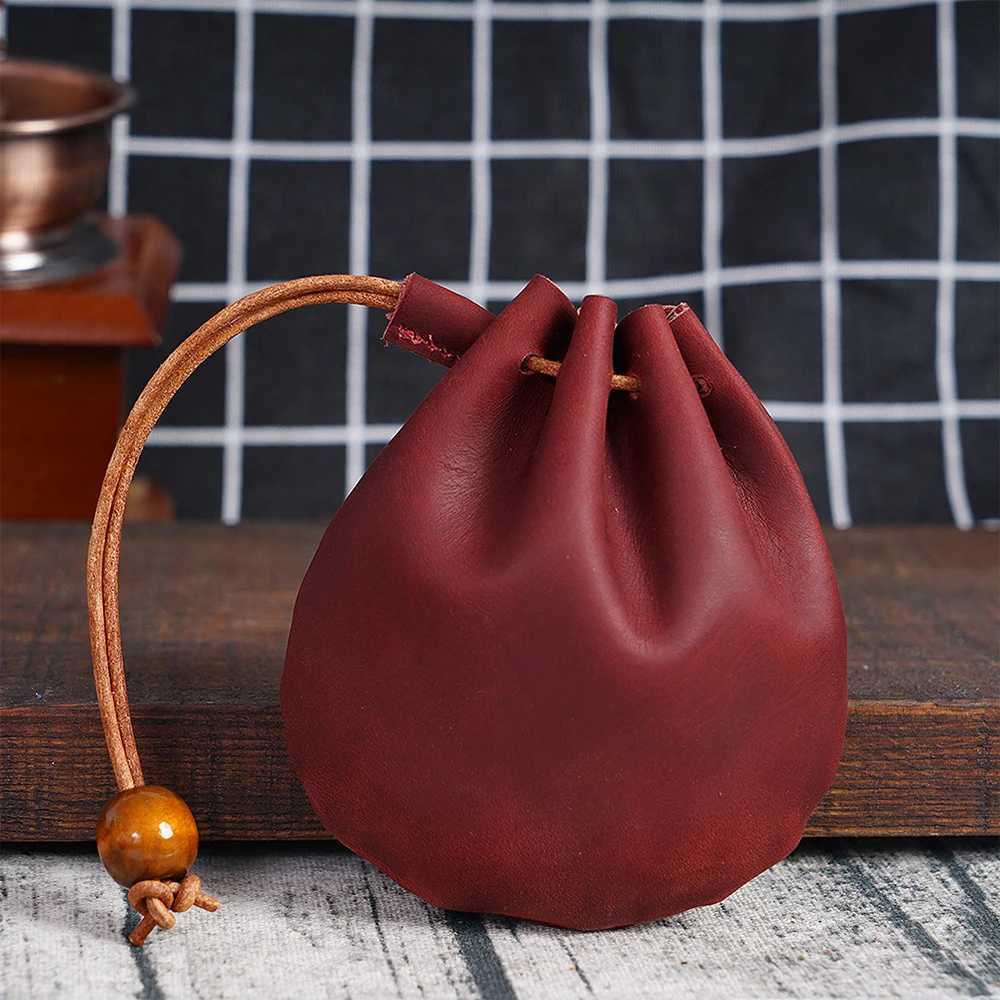 AIGUONIU Original Handmade Genuine Leather Unisex Coin Purse Cow Leather Coins Money Pocket Retro Wallet Drawstring Storage Bag Z251023