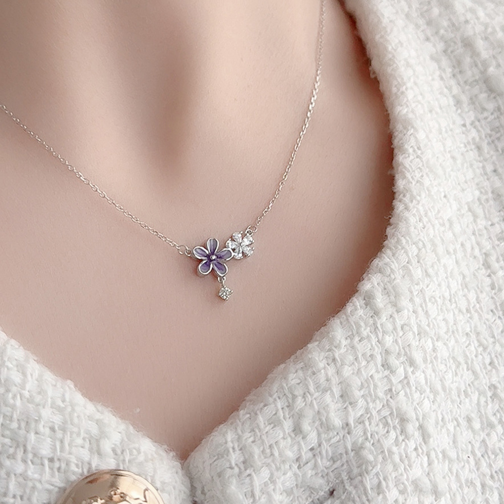 TaiYang New S925 Sterling Silver Iris Flower Pendant Necklace, Fluorescent Glow Elegant Minimalist Jewelry for Women