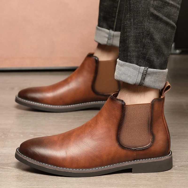 Mens Chelsea Boots Luxury High Quality Men Leather Boots Fashion British Style High Top Men Shoes Comfort Business Ankle Boots W251024