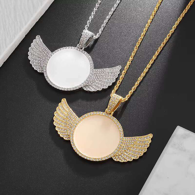 Hip hop jewelry bracelet necklace Picture Wing Moissanite Hip-Hop Pendant Round Photo Necklace Gift