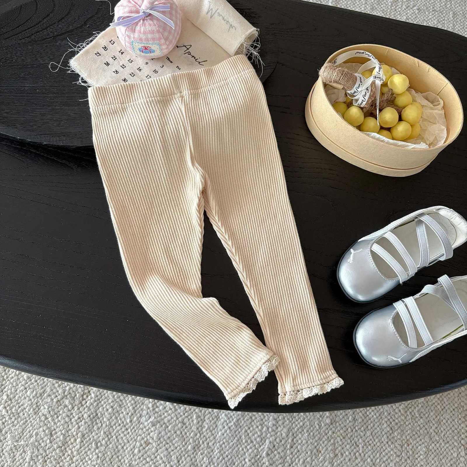 2025 Autumn New Girls Leggings Solid Children Trousers Cotton Infant Ribbed Elastic Pants Baby Girl Lace Leggings Kids ClothesT251024