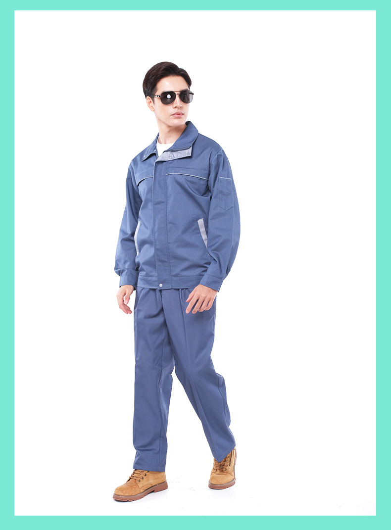 Spring and Autumn workwear, polyester cotton long sleeved men's and women's factory workshop workwear set, breathable and wear-resistant lab