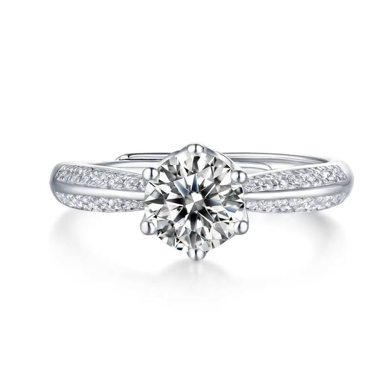 SGARIT Jewelry 925 Sterling Silver VVS Moissanite Ring 1CT Round Cut Six Prong 18K White Gold Plated Moissanite Diamond Ring