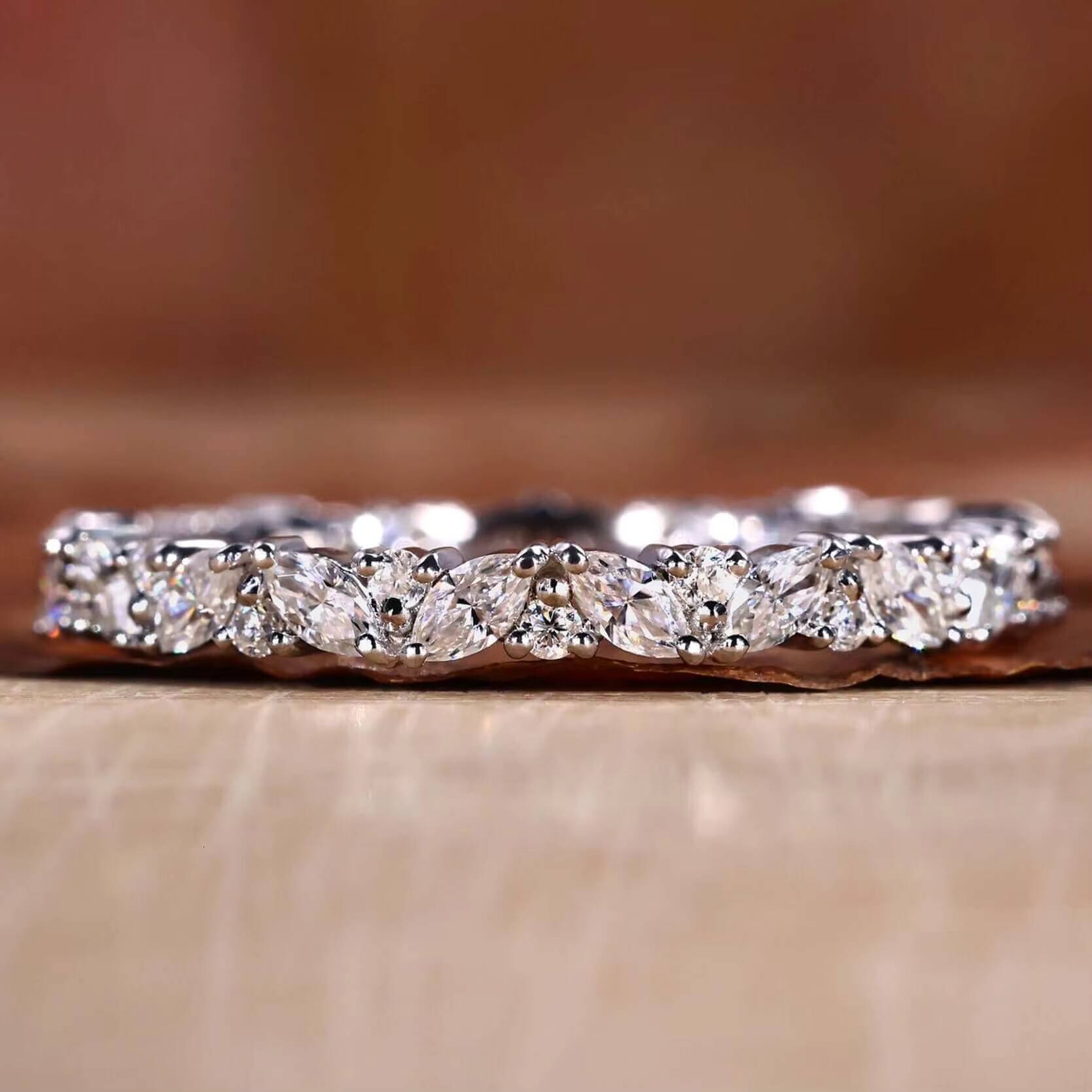 Gia Igi Certified HPHT Lab Grown 14k18k Solid Gold Eternity Wedding Band Ring with Marquise Cut Diamond Certified by Igi