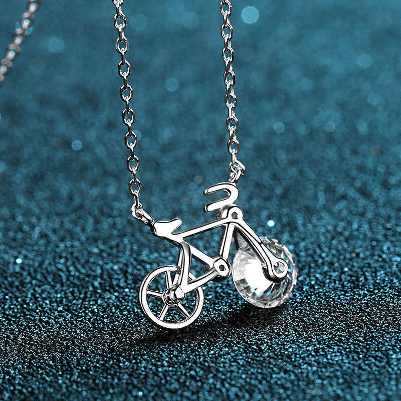 DHCollections-- S Pure Sier Moissanite Necklace for Women Simple Cute Bicycle Choker Directly Popular Model