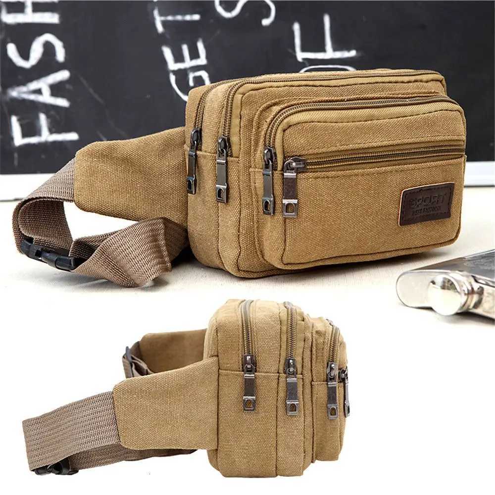 Fashion Waist Bag For Men Canvas Fanny Pack Man Multifunction Pocket Pack Belt Travel Shoulder Bag Outdoor Sports Mens Belt BagL251024