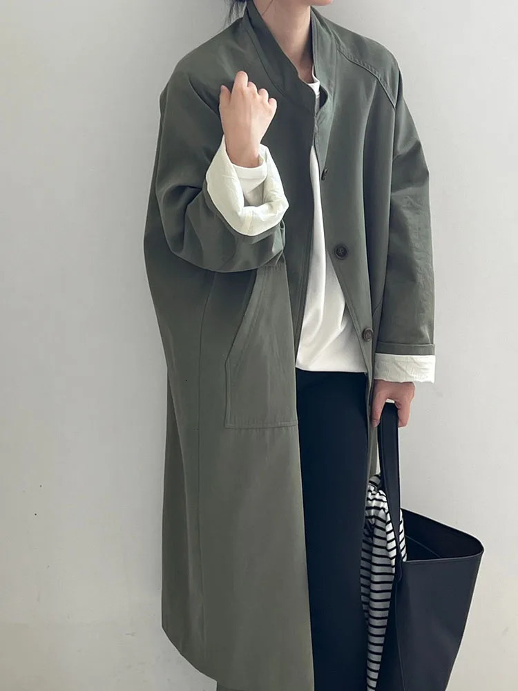 Baggy Stand Collar Trench Coat Elegant Womens Casual Loose Casaco Outerwear Korean Fashion Single Breasted Parkas Abrigos 251021