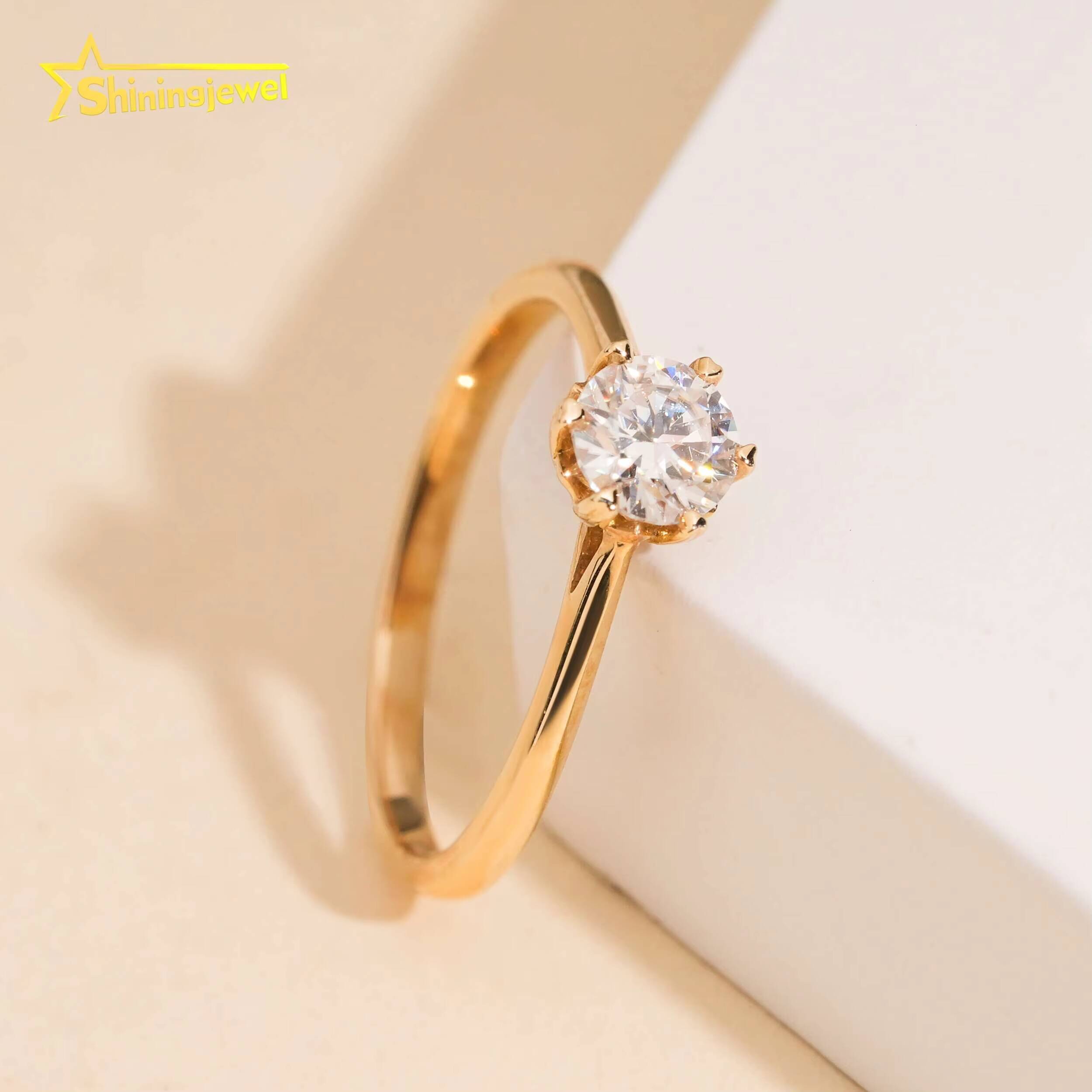 14K Solid Gold Solitaire Ring for Women Round Brilliant Cut Moissanite Diamond Engagement Rings Fashion Moissanite Promise Ring