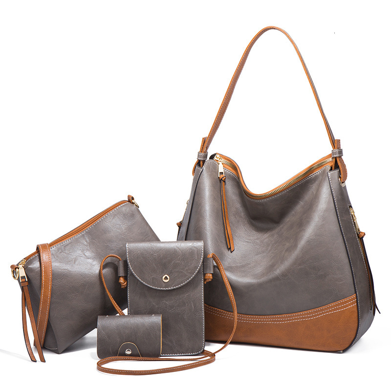 New autumn and winter minimalist color blocked women's shoulder bag trend large capacity four piece set designer bag soft leather luxury handbag