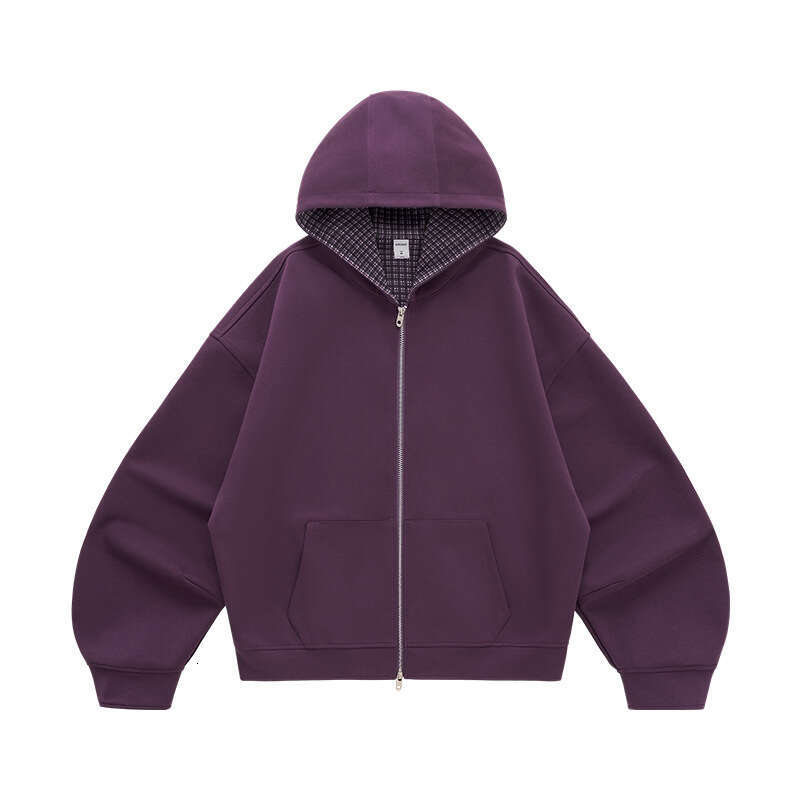 Men's Clothing|Boxy Plaid Two-tone Jacket 25 Autumn New Short Casual Couple Hoodie Sweatshirt