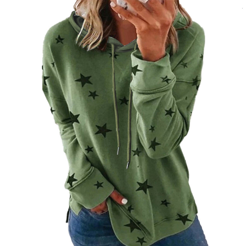 2025 Autumn Winter New Sweatshirt Women's Star Print Loose Fit Plus Size Hoodie