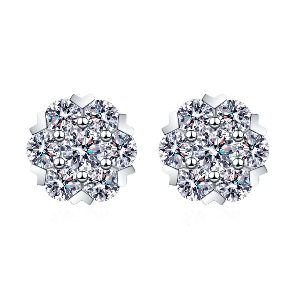 DHCollections-- XDY Pure Sier for Women Snowflake Style 48 160 Points Moissanite Earrings Studs Straight