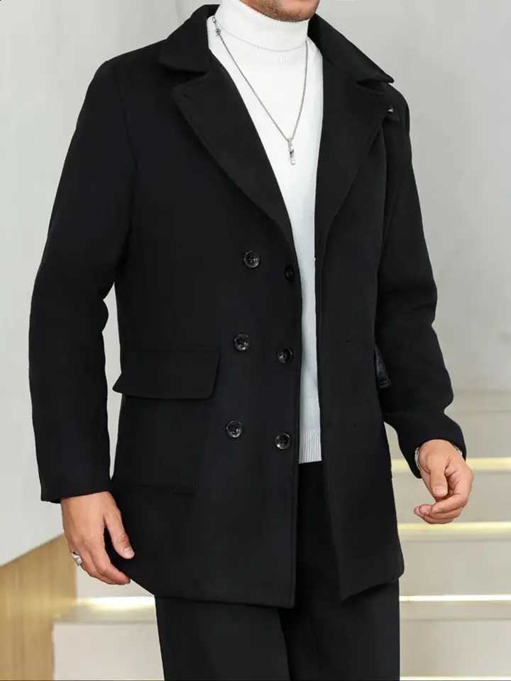 Mens Woolen Overcoat Casual Fashion Long Sleeve Jacket with Pockets Fall Winter Outerwear for Daily Wear Business 251018