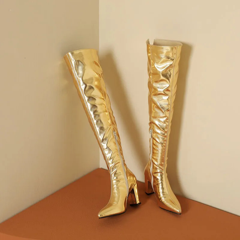 Sexy Over the Knee High Boots Women Party Dance Winter Shoes Ladies Silver Gold Thick High Heel Custom Botas Feminina WSH4928 251023