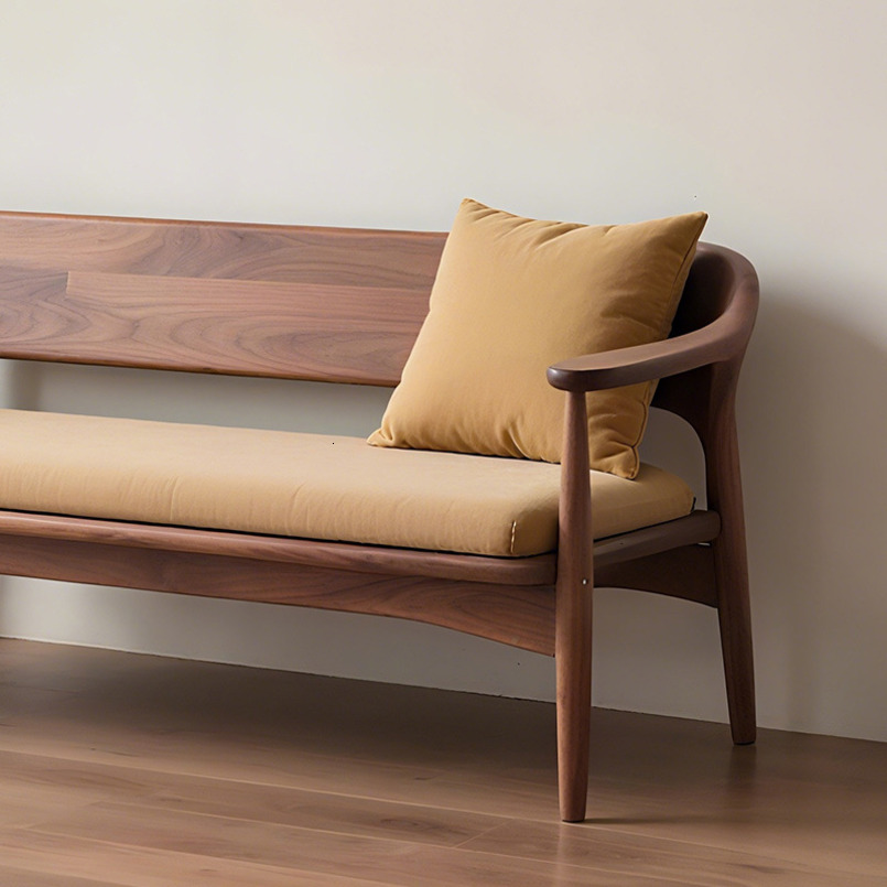 New Chinese Style Black Walnut Solid Wood Straight Sofa for Home Living Room Villa Zen Double Seat Furniture