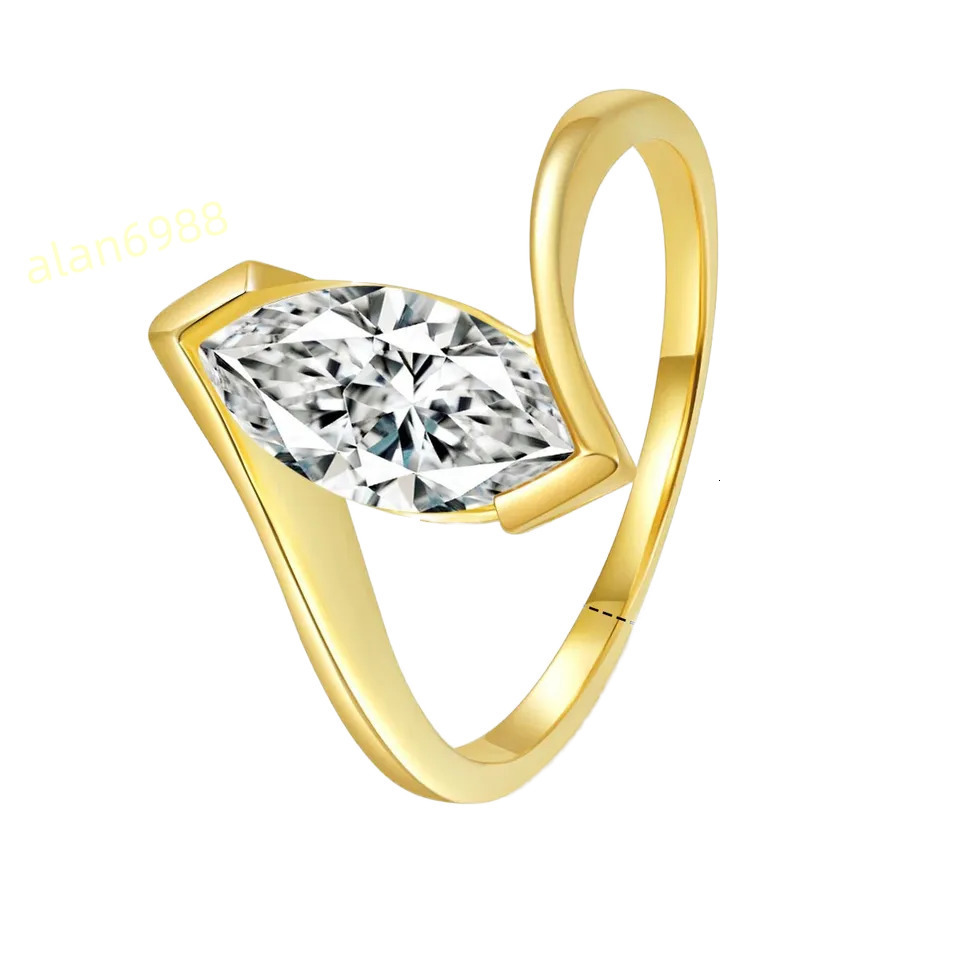 Moissanite Horse Eye 2g 18K Solid Gold Certified Claw Setting Womens Ring European American Style Anniversary