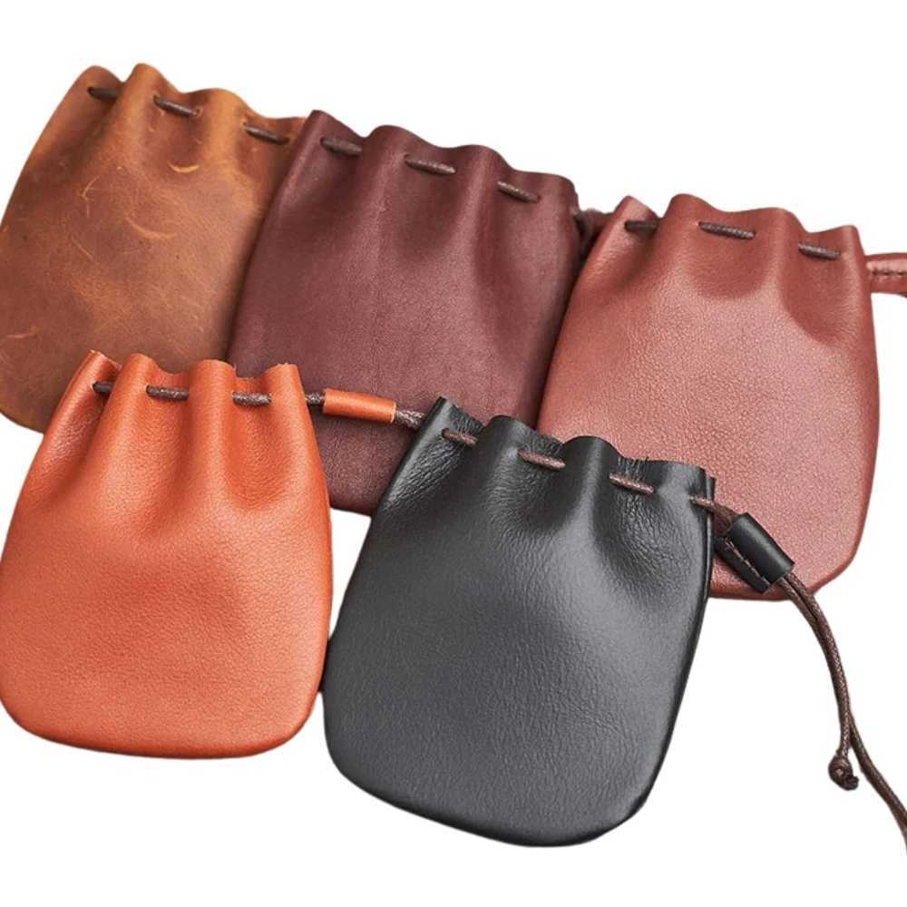 Genuine Leather Coin Purse Men Women Vintage Small Coin Wallet Hard Leather Money Pocket Drawstring Storage Bag Z251023