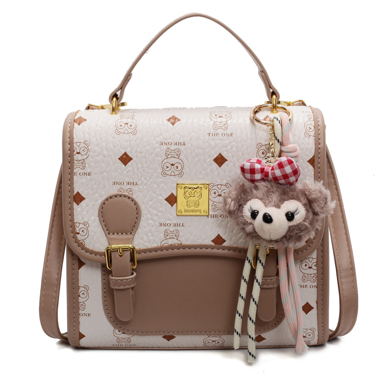 Designer bag trendy contrasting printed small square bag casual and versatile commuting backpack for women pink brown white