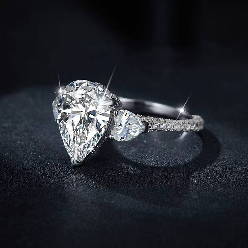 Customized Wedding Ring Pear 9x13mm 5CT Moissanite Gold Plated 925 Sterling Silver Moissanite Rings