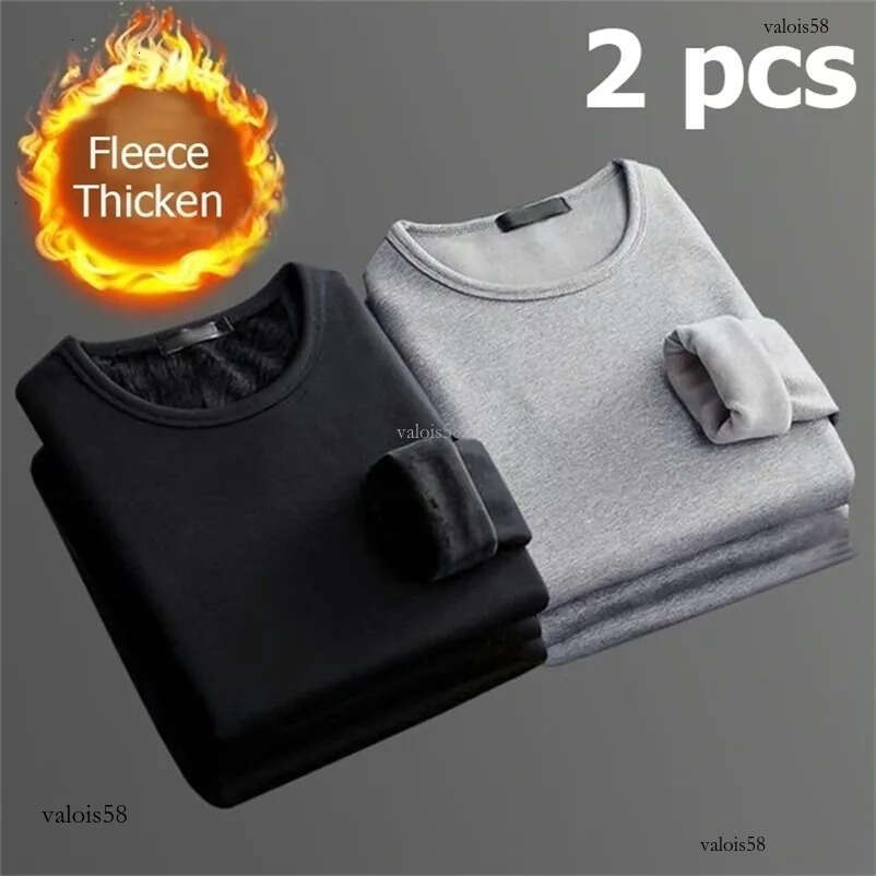 Epligg Mens Longsleeved Winter Thermal Underwear Plus Velvet Padded Tshirt Slim Solid Color ONeck Bottoming Shirt y240823