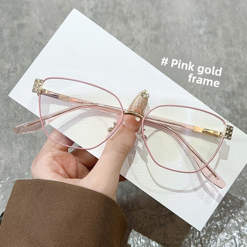 Diamond-Encrusted New Unisex Versatile Metal Frame Internet Celebrity No-Makeup Face-Shaping Decorative Non-Prescription Prescription Glasses