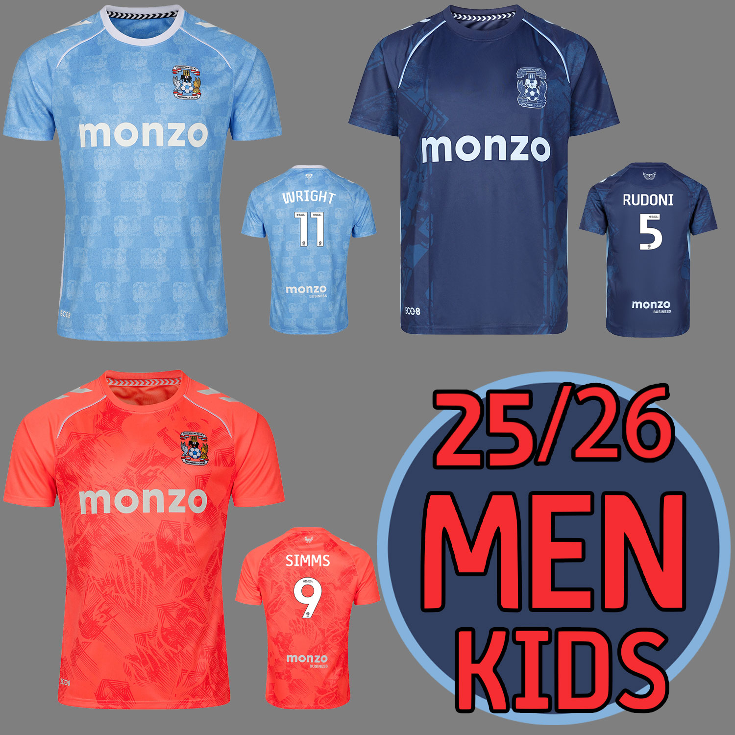 25 26 Coventry City Home AWAY THIRD Soccer Jerseys SHEAF GYOKERES HAMER GODDEN 2025 2026 SIMMS WRIGHT RUDONI Football ShirtS blue Red Men Kids Uniforms