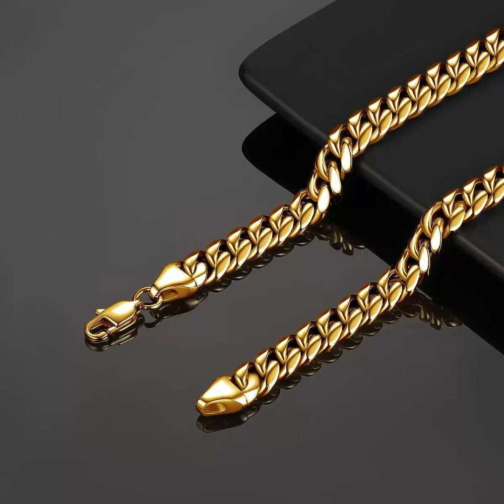 Gold Miami Cuban chain necklace men's hip-hop jewelry necklace 6/8/10/12mm wide men's titanium steel necklace stainless steel Cuban Lobster 