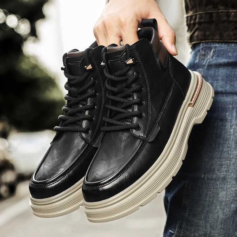 LaceUp High Top Sneakers Fashion Mens Ankle Boots New Basic Male Motorcycle Boots Stylish Handmade High Top Shoes Mens Botas W251024