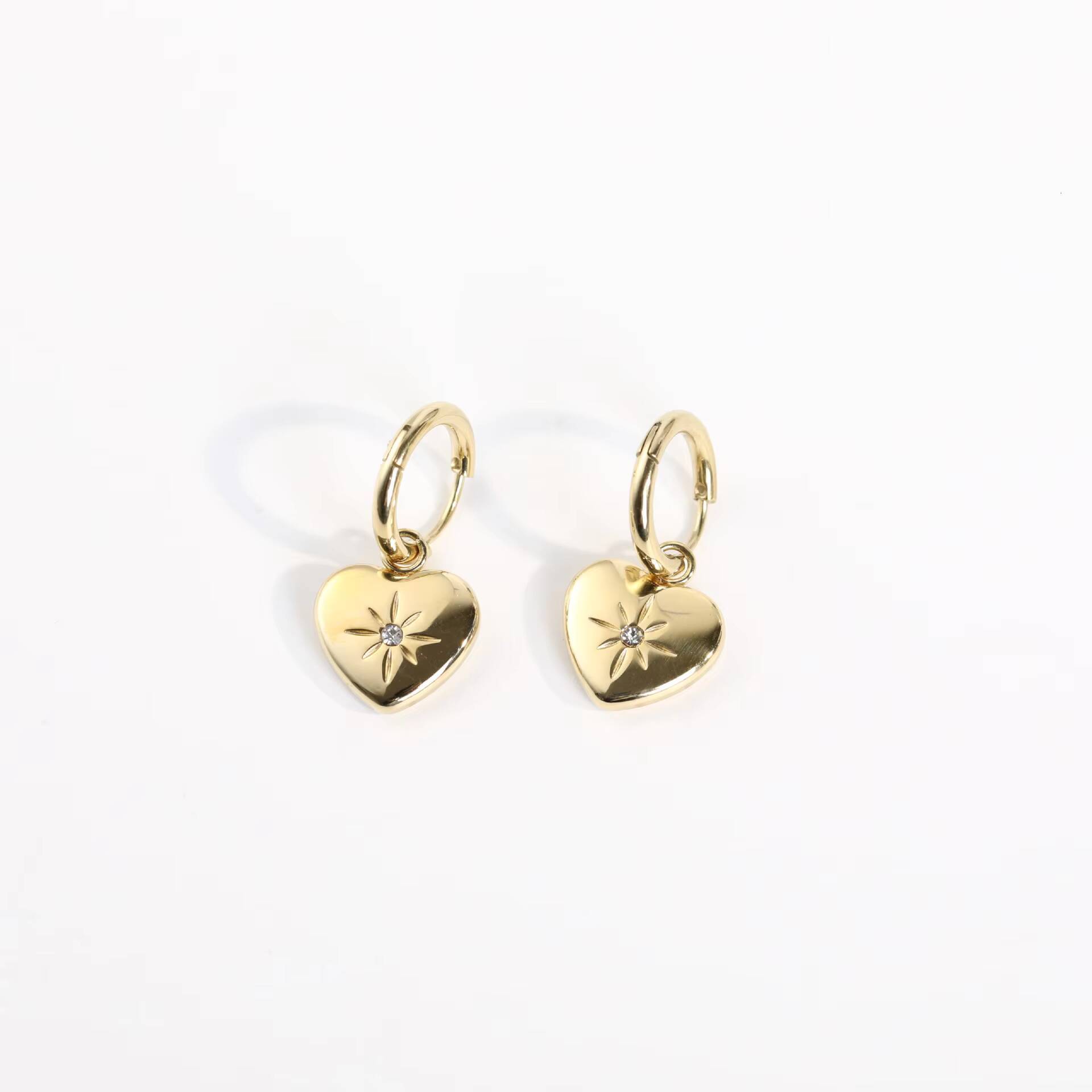 Factory Octagonal Zircon Earrings Love Peach Heart Pendant Hoop Earring Gold Plated Earrings for Women