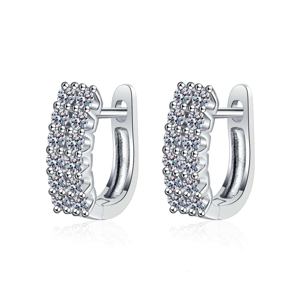 DHCollections-- Xindeyi S Pure Sier Moissanite Earrings Double Row Studs Simple Full Dia Ear Clips Everyday Versatile Light Style