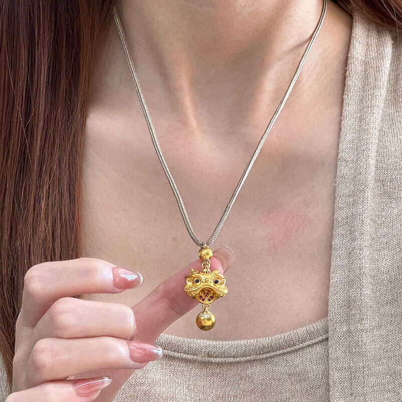 Cute Lion Pendant Brown Braided Sweater Chain for Women High-End Personality Versatile