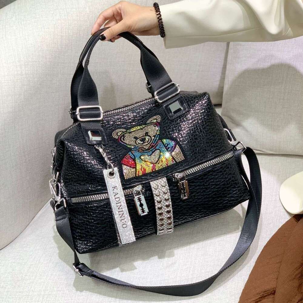 Women's 2025 New Single Shoulder Large Capacity Designer Bags Fashion Bear Rhinestone Versatile Casual Handbag Crossbody Tote Bag