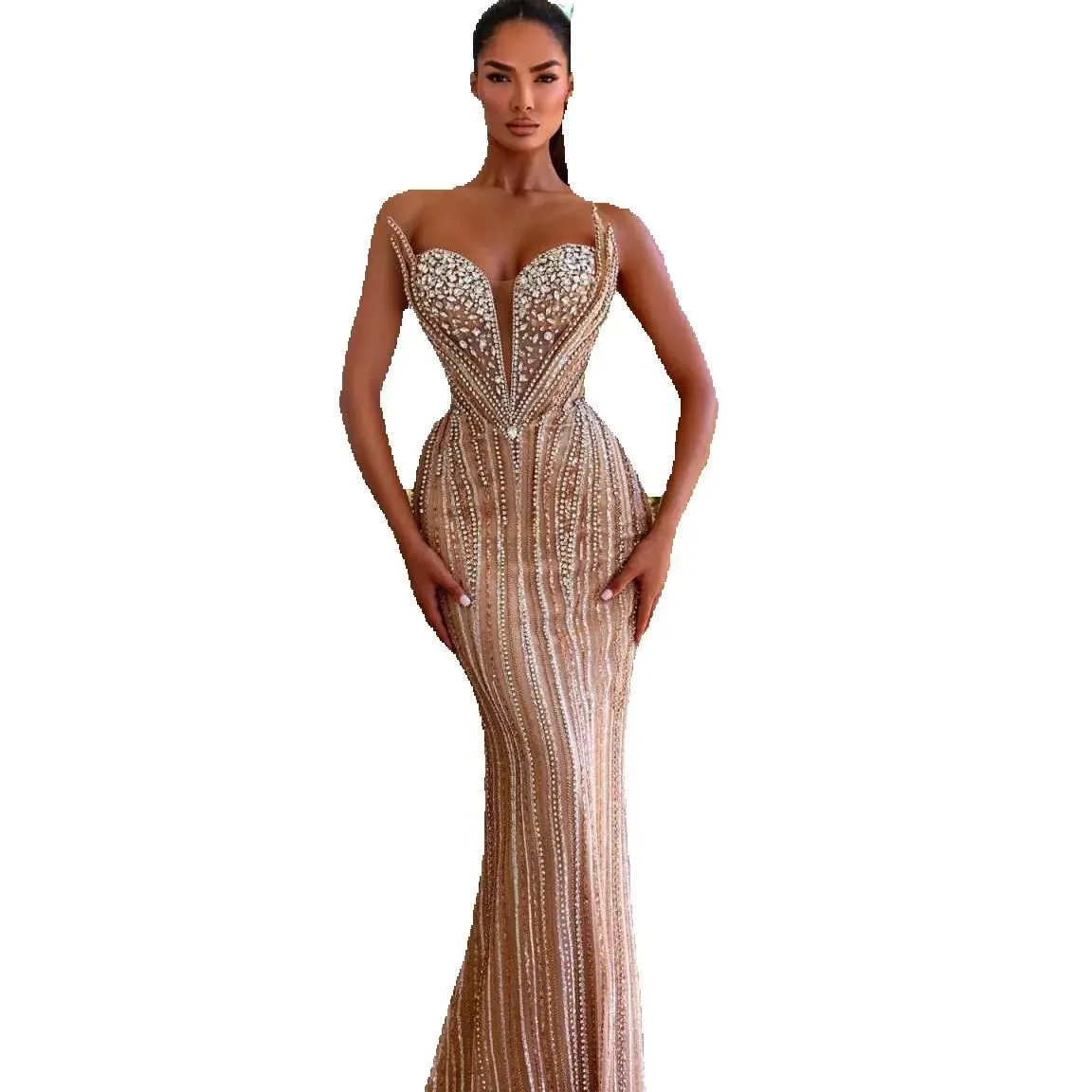 Modern Mermaid Evening Dress Shine Crystal Prom Gowns Off Shoulder Beads Satin Sexy Prom Dress vestidos de novia Size Customized Special Occasion Dres